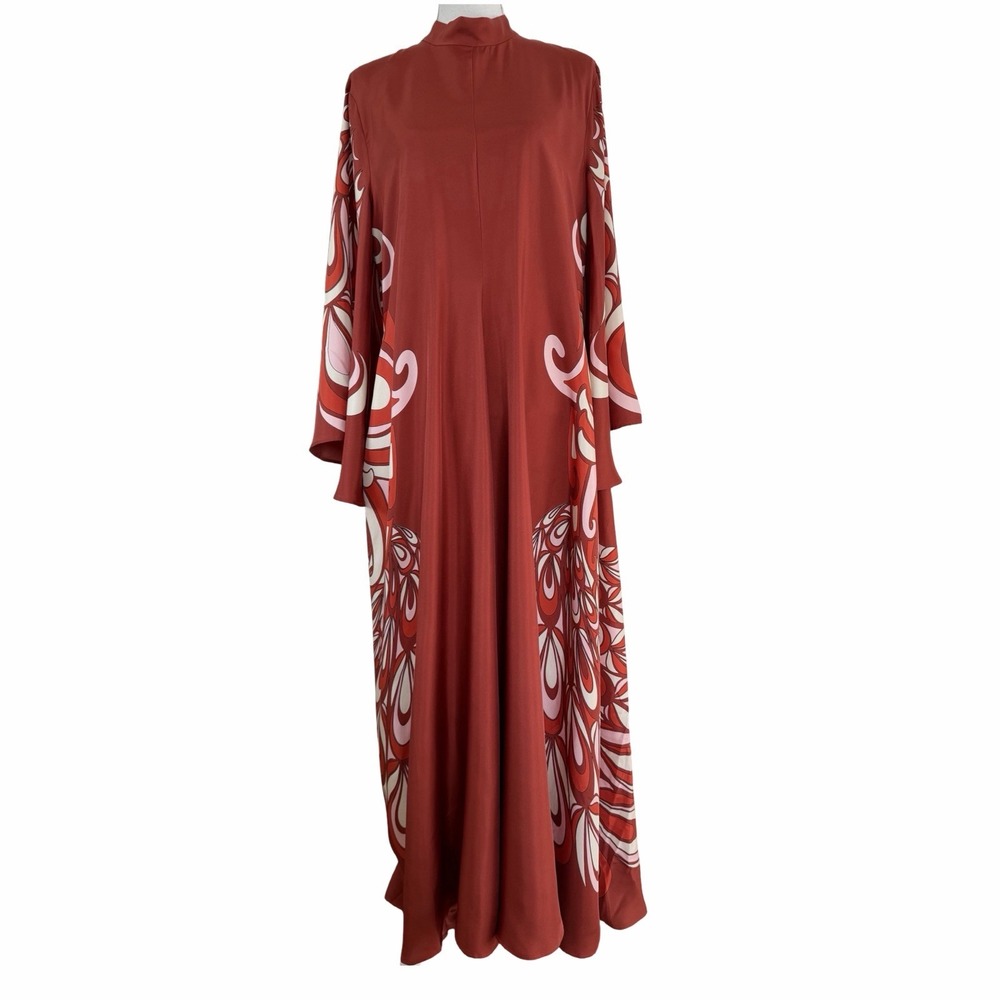LA Double J Womens‎ Printed Magnifico Silk Maxi Dress Size XXL Bordeaux Luxe NEW
